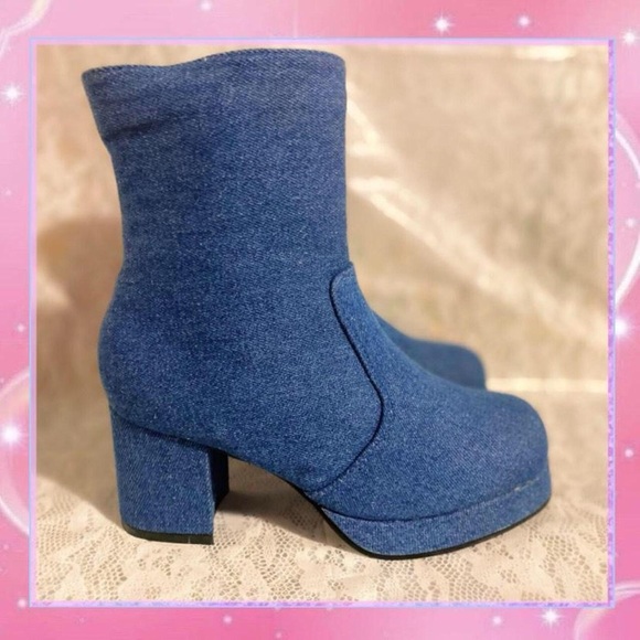 Vintage 90s Denim Platform Boots - Picture 1 of 4
